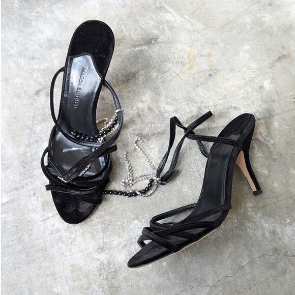 Magda Butrym PF22 Black Retro Satin Strass Heel Italy Shoes, size 38/US 8 - Picture 1 of 8